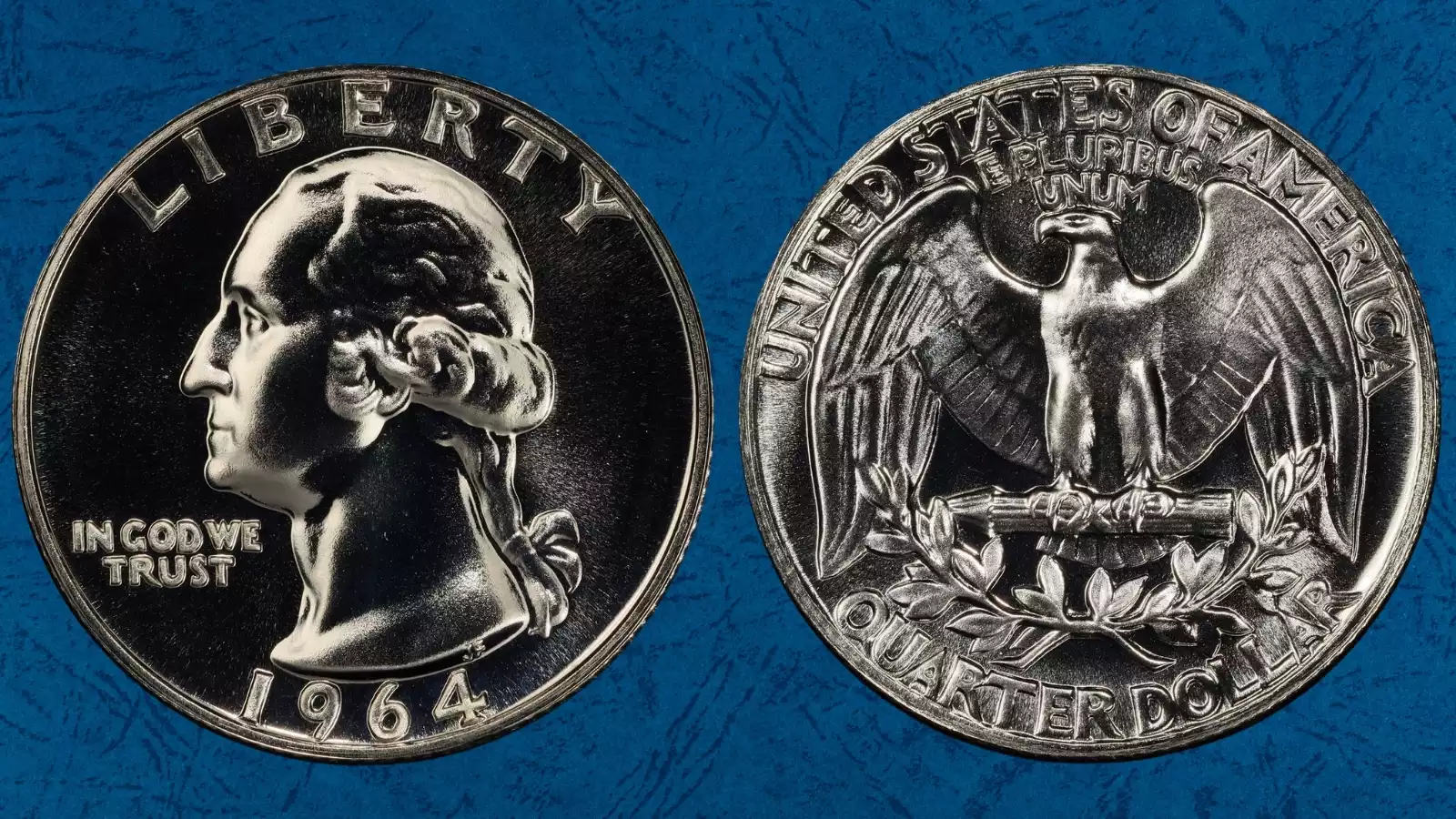 1964 Washington Quarter obverse and reverse showing silver luster and D mint mark below eagle tail feathers