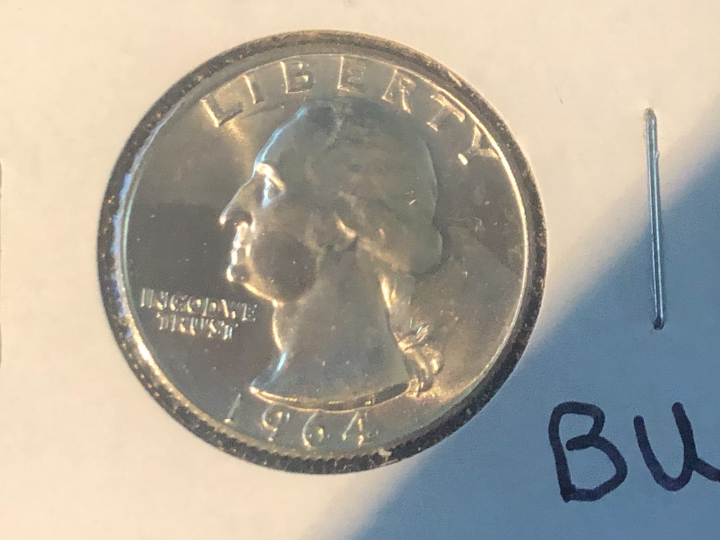 1964 Washington quarter doubled die obverse close-up showing doubling on IN GOD WE TRUST and LIBERTY inscriptions